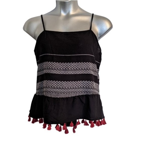 Ana Black White Bo-Ho Inspired Tassel Tank XL NWT - Picture 1 of 10